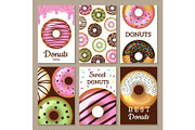 Donuts cards design. Sweets colored