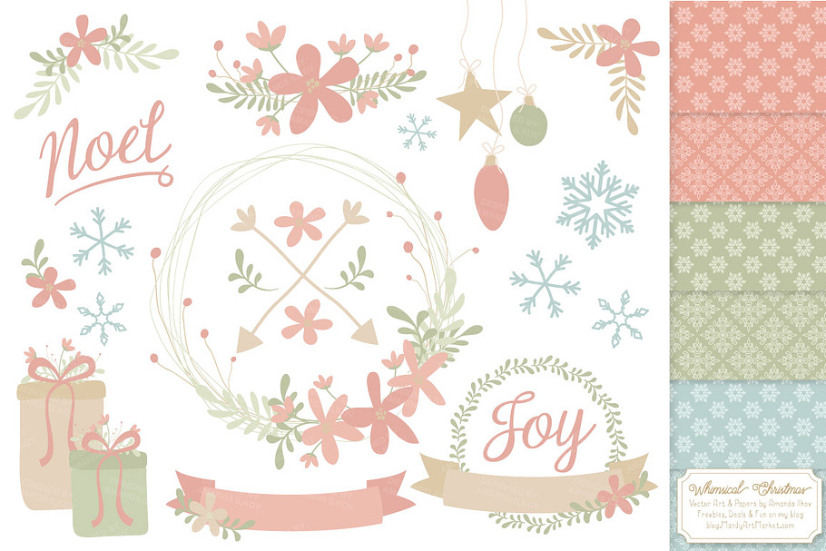 Pastel Christmas Wreaths & Patterns