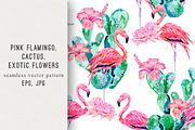 Flowers,flamingo,cactus pattern