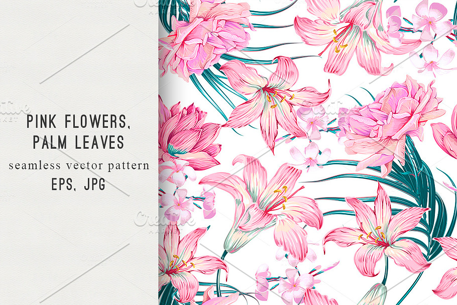 Pink flowers,leaves pattern in Patterns - product preview 8