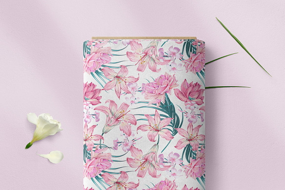 Pink flowers,leaves pattern in Patterns - product preview 1