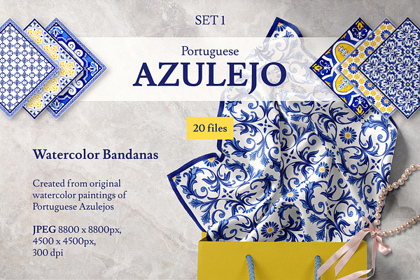 Portuguese Azulejos. Bandanas Set 1