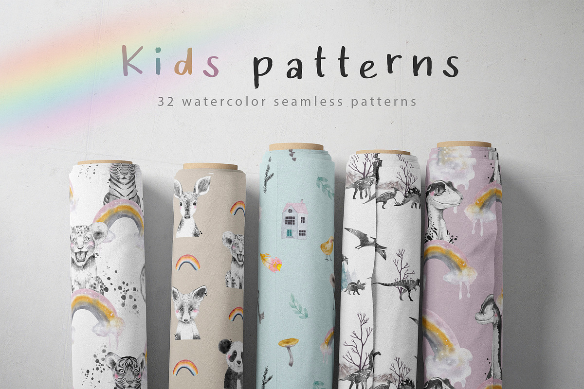 Watercolor kids patterns in Patterns - product preview 8