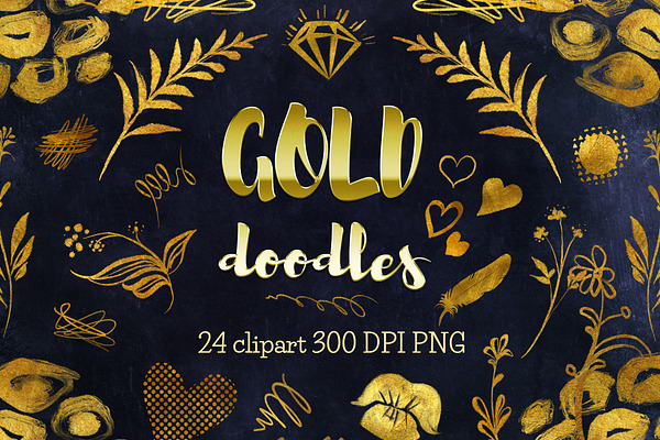 Gold doodles and scribbles clipart
