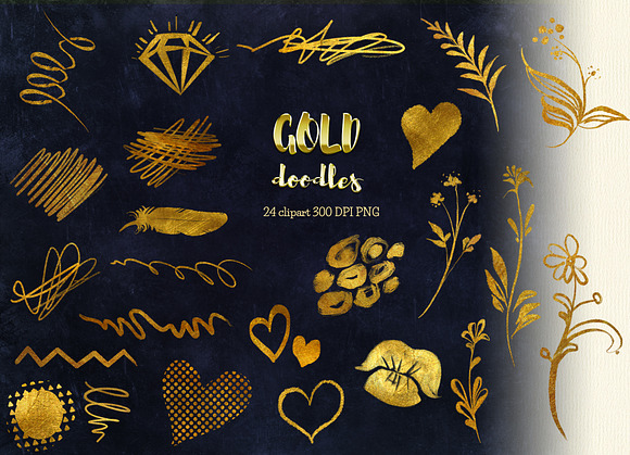 Gold doodles and scribbles clipart in Illustrations - product preview 1