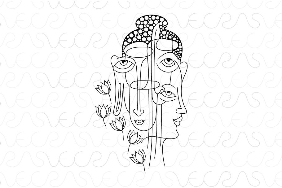 Buddha Faces Illustrative Vector Art