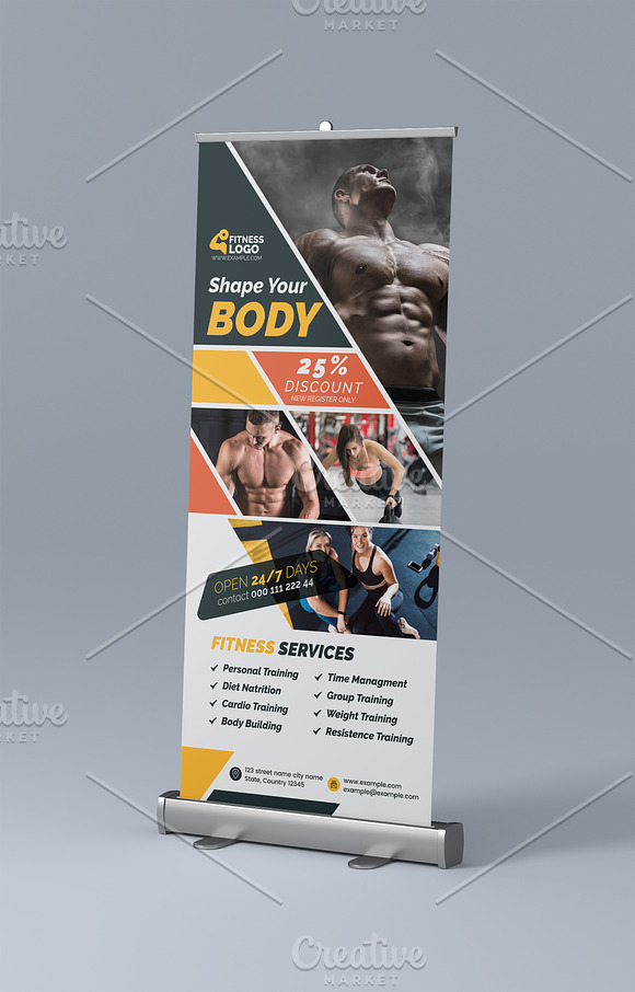 Fitness Roll-up Banner in Flyer Templates - product preview 2