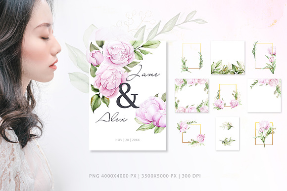 Peonies & Gold light watercolor set in Objects - product preview 3