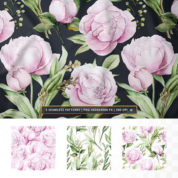 Peonies & Gold light watercolor set in Objects - product preview 4