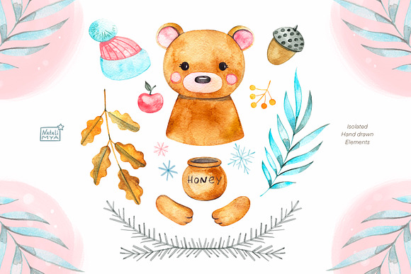 Watercolor cute bear cliparts in Illustrations - product preview 1
