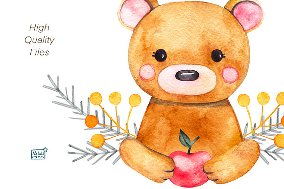 Watercolor cute bear cliparts in Illustrations - product preview 2