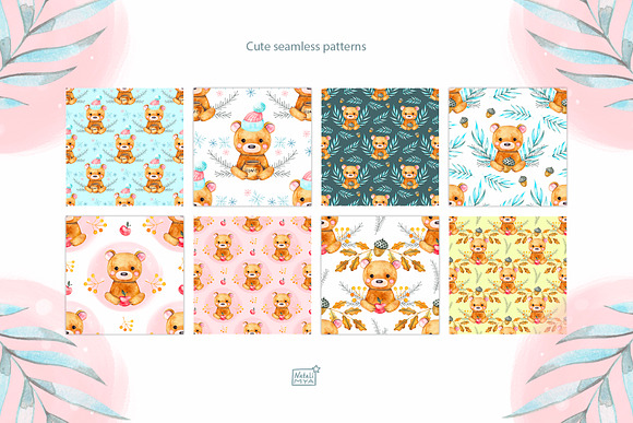 Watercolor cute bear cliparts in Illustrations - product preview 3