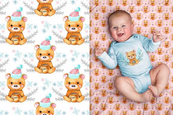Watercolor cute bear cliparts in Illustrations - product preview 5