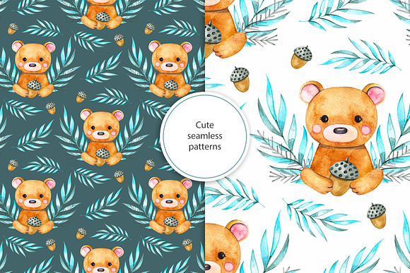 Watercolor cute bear cliparts in Illustrations - product preview 6