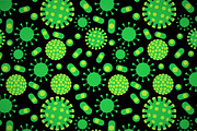 Green viruses on black pattern