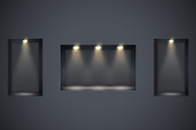 Black wall niches with spotlight