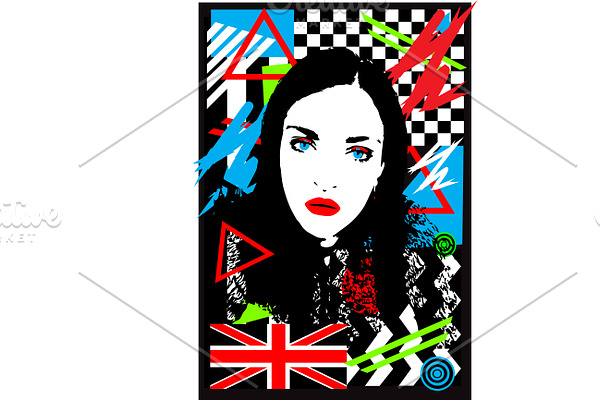 Girl with British flag pop art backg