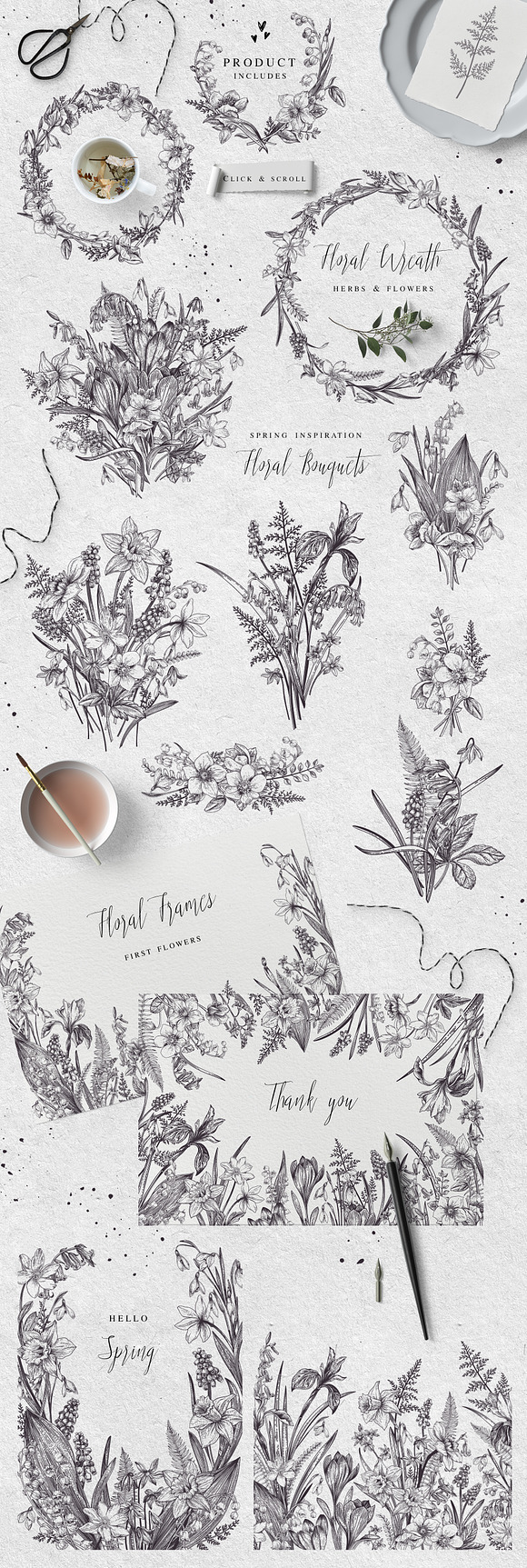Spring bouquet. B&W in Illustrations - product preview 4
