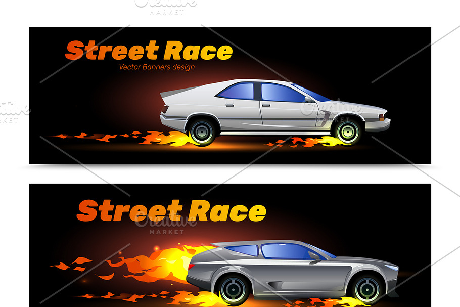 Fast race cars banners set in Illustrations - product preview 8