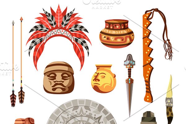 Maya civilization culture icon set