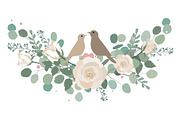 Spring roses and eucalyptus branches