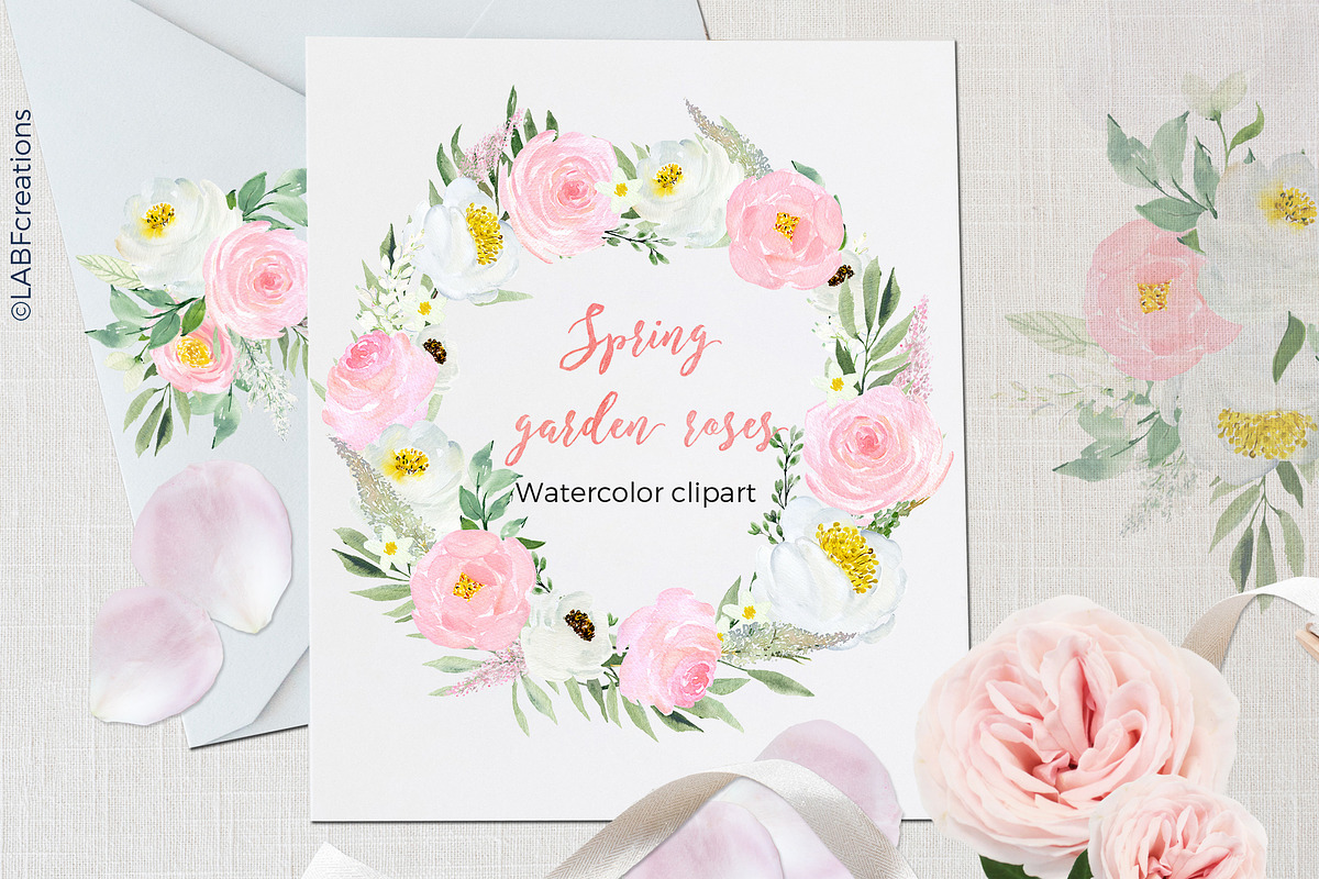 Spring garden roses, peonies clipart in Illustrations - product preview 8
