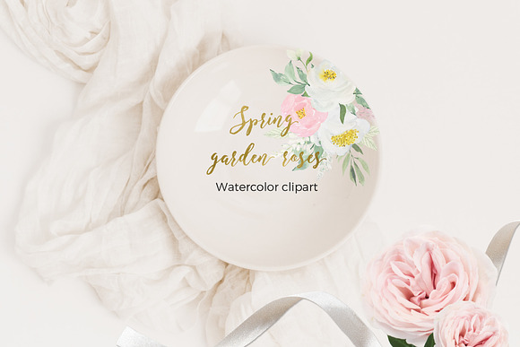 Spring garden roses, peonies clipart in Illustrations - product preview 3