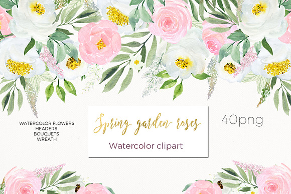 Spring garden roses, peonies clipart in Illustrations - product preview 4