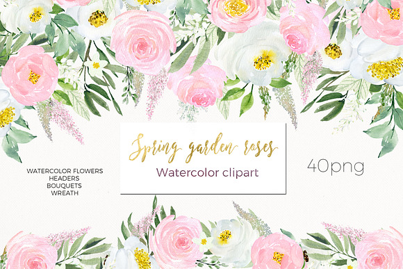 Spring garden roses, peonies clipart in Illustrations - product preview 5