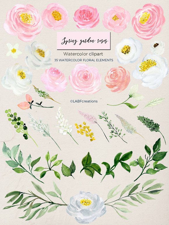 Spring garden roses, peonies clipart in Illustrations - product preview 6