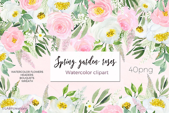 Spring garden roses, peonies clipart in Illustrations - product preview 7