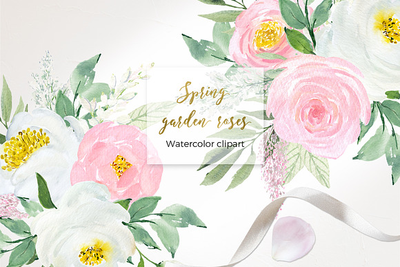Spring garden roses, peonies clipart in Illustrations - product preview 9