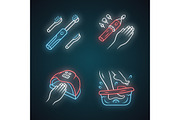 Beauty devices neon light icons set
