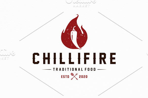 Chilli Fire Vintage Logo Template