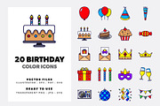 20 Birthday Color Icon Set