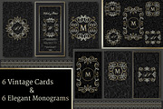 Set of 6 Vintage Cards & 6 Monograms