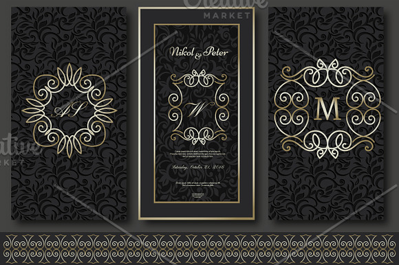 Set of 6 Vintage Cards & 6 Monograms in Wedding Templates - product preview 3
