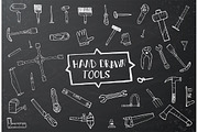 Hand drawn tool icons set on black