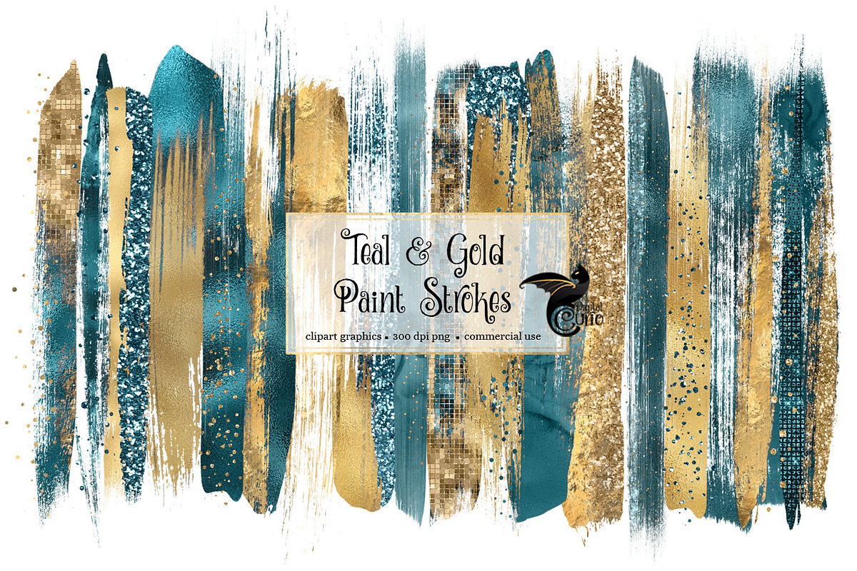 Teal and Gold Brush Strokes in Illustrations - product preview 8