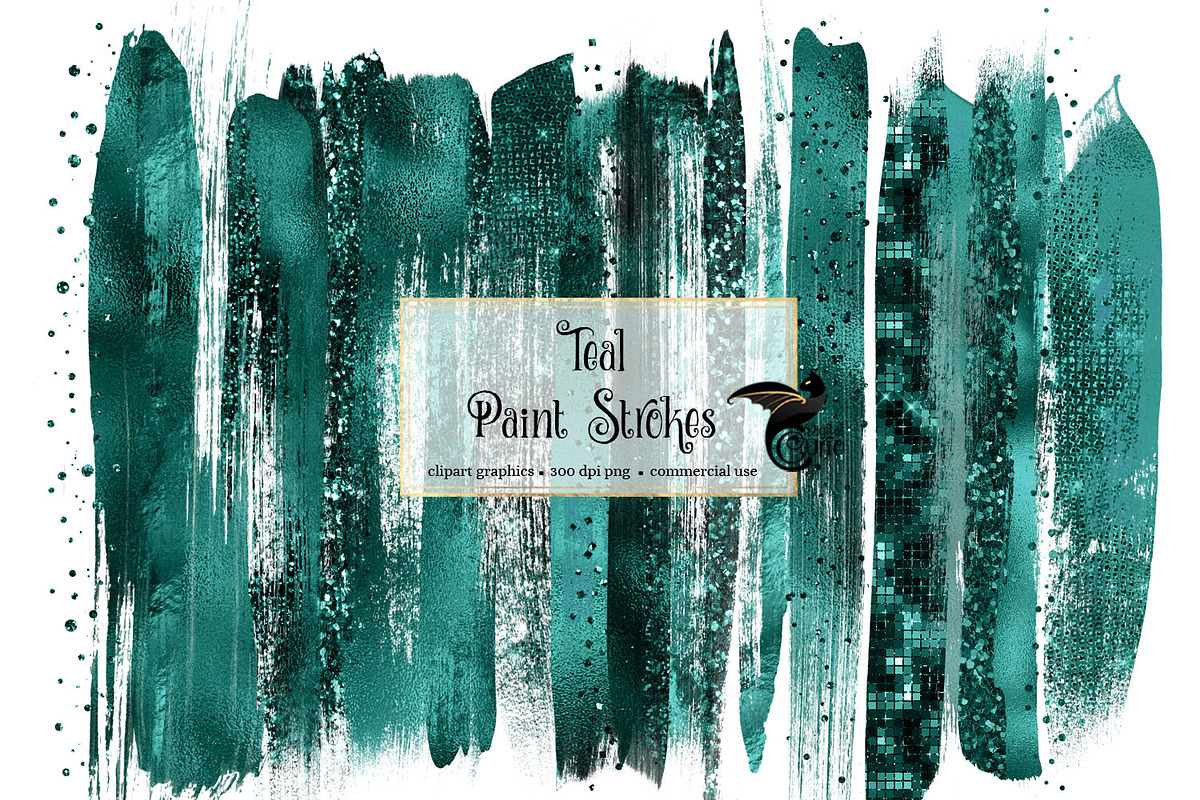Teal Brush Strokes Clipart in Illustrations - product preview 8