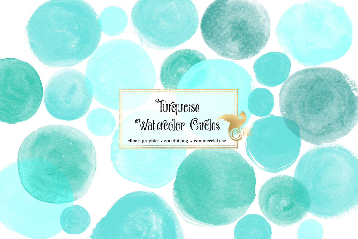 Turquoise Watercolor Circles in Illustrations - product preview 8