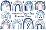 Watercolor Navy Blue Rainbows