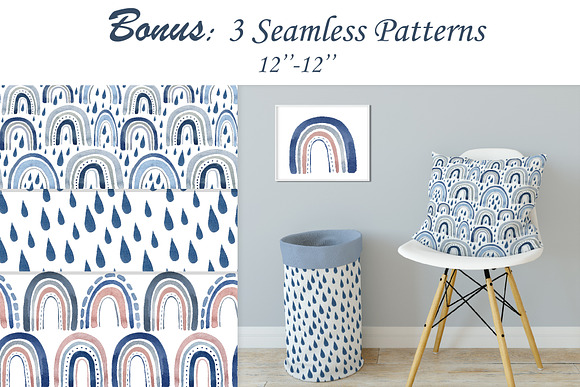 Watercolor Navy Blue Rainbows in Illustrations - product preview 2