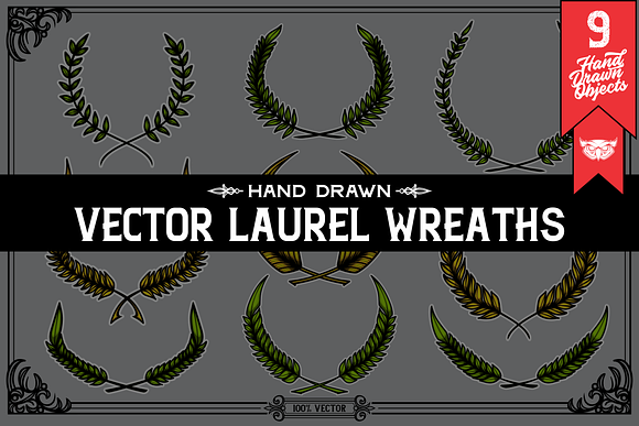 Hand Drawn Laurel Wreaths in Objects - product preview 2