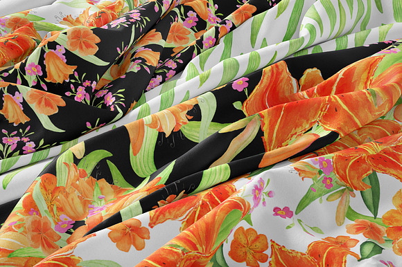 Pattern set with orange lilies in Patterns - product preview 1