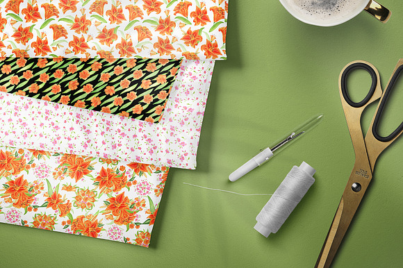 Pattern set with orange lilies in Patterns - product preview 2