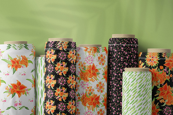 Pattern set with orange lilies in Patterns - product preview 3