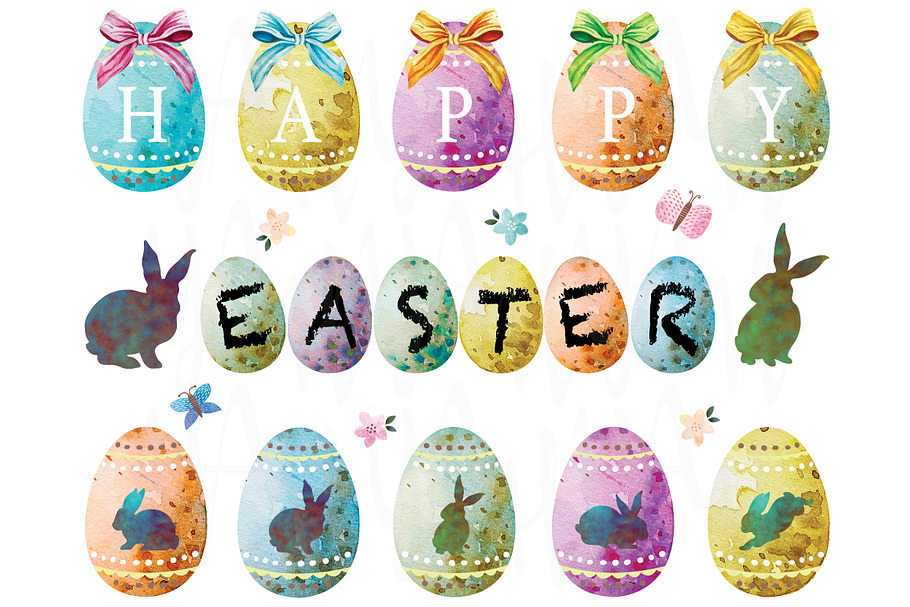 Happy Easter Eggs Watercolor in Illustrations - product preview 8