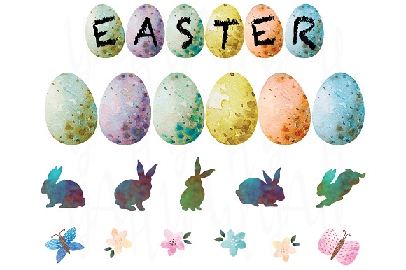 Happy Easter Eggs Watercolor in Illustrations - product preview 1