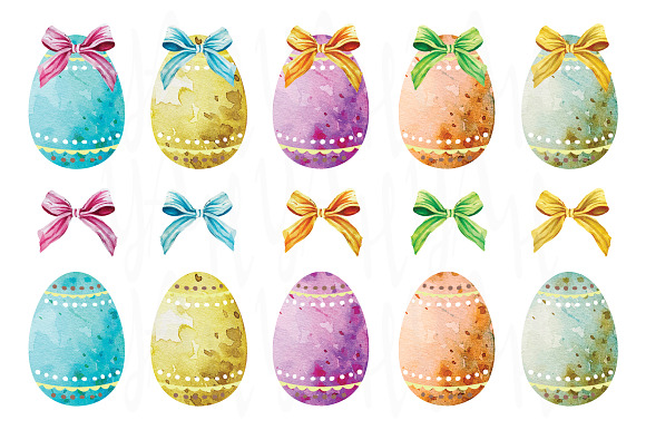 Happy Easter Eggs Watercolor in Illustrations - product preview 2